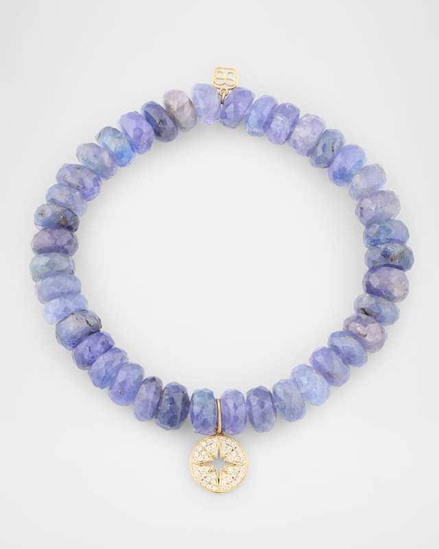 Blue Tanzanite Bead Bracelet with Mini Pave Starburst Medallion Charm